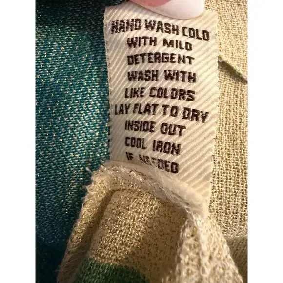 Vintage Havana Striped Button Down Top Green Cream Metallic Lurex Shirt (M) NWT - Picture 9 of 11